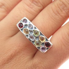 925 Sterling Silver Blue Topaz Citrine Peridot Garnet  Amethyst Ring Size 8.25
