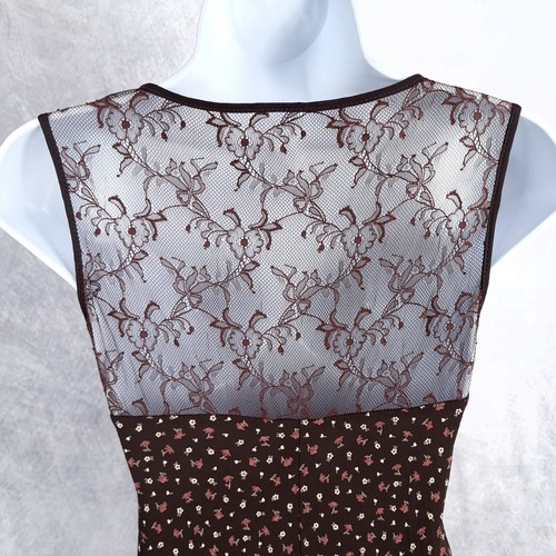 Vintage Y2K Dress Womens 2 Petite Brown Floral Lace Viscose Fairy Midi High Low - Picture 16 of 24
