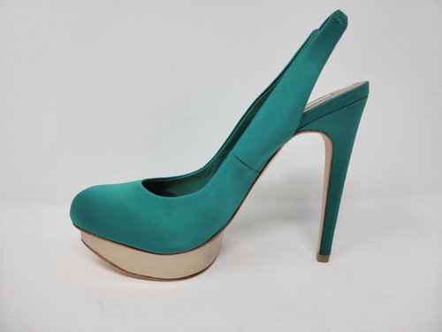 BCBGMAXAZRIA Teal Sea Green Satin Ma Fondley Slingback Platform Heels Size 8 - Picture 2 of 9