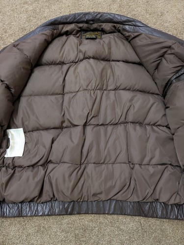 Eddie Bauer Puffer Vest Mens XL Brown Leather Goose Down Cafe Racer - Picture 5 of 17