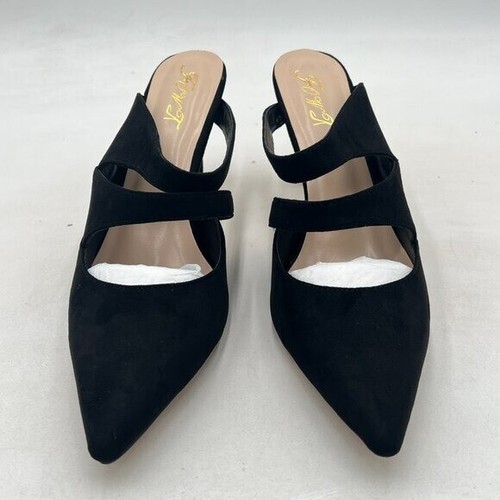 FOWT Black Pointed Toe High Heels Slide Mules Sandal Double Strap Slip On Shoes - Picture 3 of 8