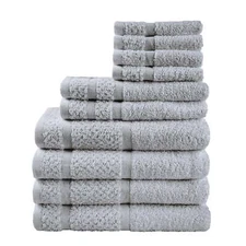 10 Pc Cotton Towel Set Bath Hand Wash Cloth Soft Absorbent Popcorn Border NEW