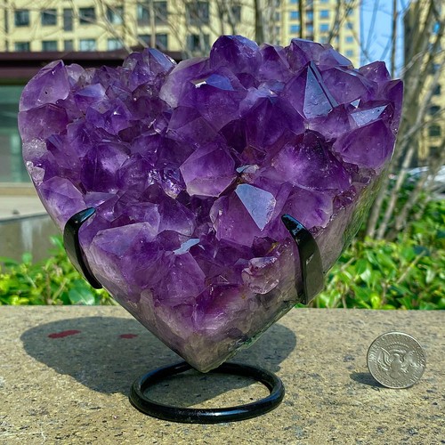 7.4LB Natural high-quality amethyst quartz crystal love decoration+bracket - 第 1/18 張圖片