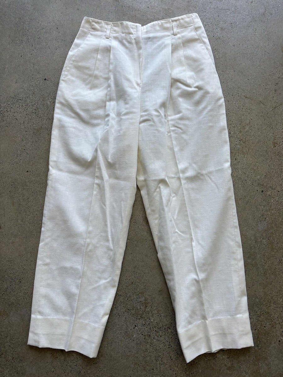 Vintage 70s Panther White Pleated Polyester Rayon & Flax Pants Sz