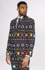 OppoSuits Pac Man Black MultiColored icons 3piece suit size44