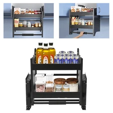 2 Tire Pull Down Shelf Upper Kitchen Wall Cabinet Storage Organizer 24in Cabinet
