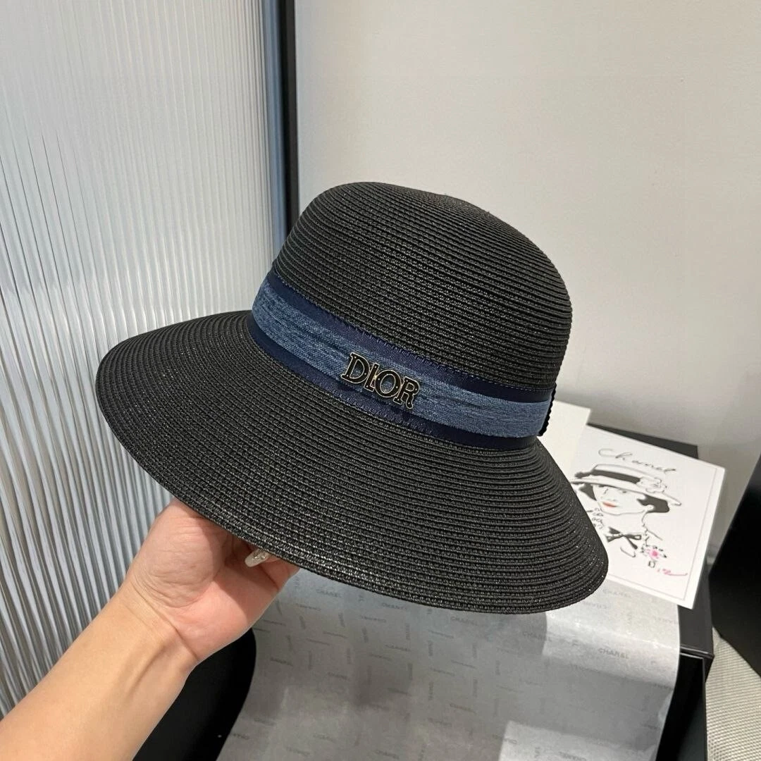 Chapeau Dior chapeau paille .chapeau noir/bleu foncé—