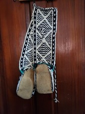 Vintage Hand Knit Wool Slipper Socks Leather Sole Nordic Fair Isle Small 5-6