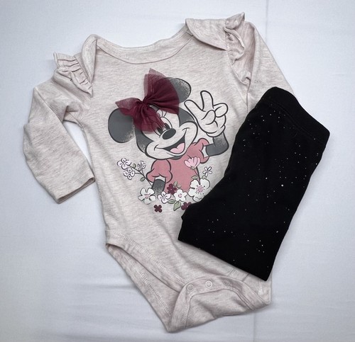 Disney Baby Minnie Mouse 12/18M Langarm Body & Glitzer Leggings