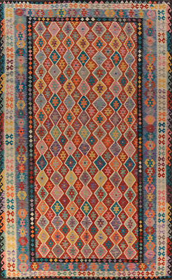 Geometric Reversible Kelim Kilim Rugs Flatweave Tribal Wool Large Rugs 10x16 ft