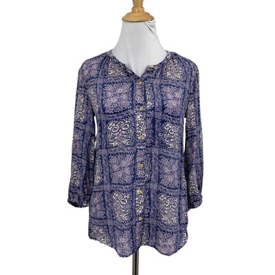 Akemi + Kin Blouse Womens S Small Navy Purple Floral Button Up Anthropologie