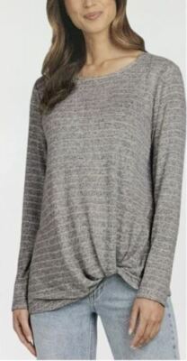 NEW MAX & MIA WOMEN'S GRAY STRIPE LONG SLEEVE TWIST FRONT TOP SZ XS #C861
