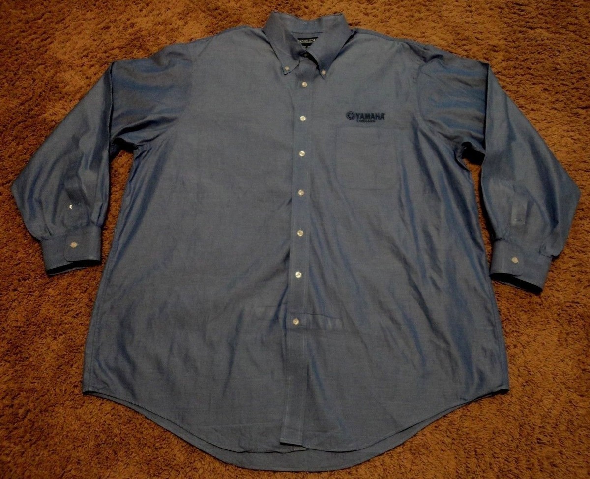 Men's YAMAHA OUTBOARDS Fishing Logo L/S Blue Oxford Dress Shirt