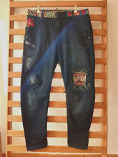 DESIGUAL Hippie PATCHWORK Boyfriend Jeans Haremshose Brokat Satin Blüten Glitzer