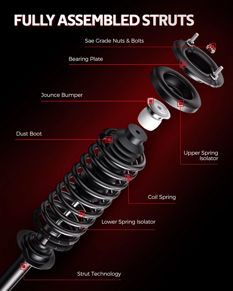 Set of 4 Front Complete Loaded Struts & Rear Shocks For 1995-2004 Toyota Tacoma - Image 2 of 4