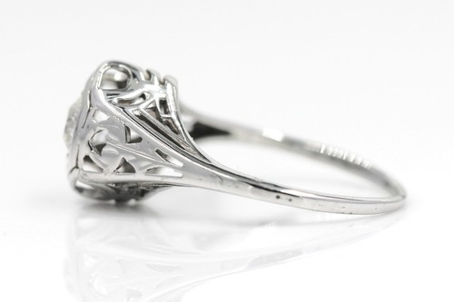 Art Deco Natural Diamond Old European Engagement Ring 14k White Gold 0.35 CTW - Picture 5 of 8