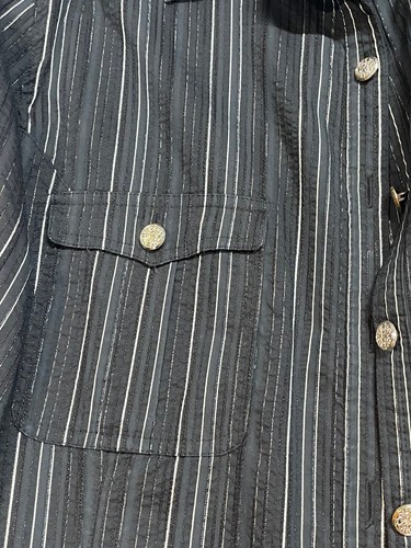 Tesori Damen Langarmshirt schwarz mit silbern gestreiftem Button Down - Bild 7 von 12