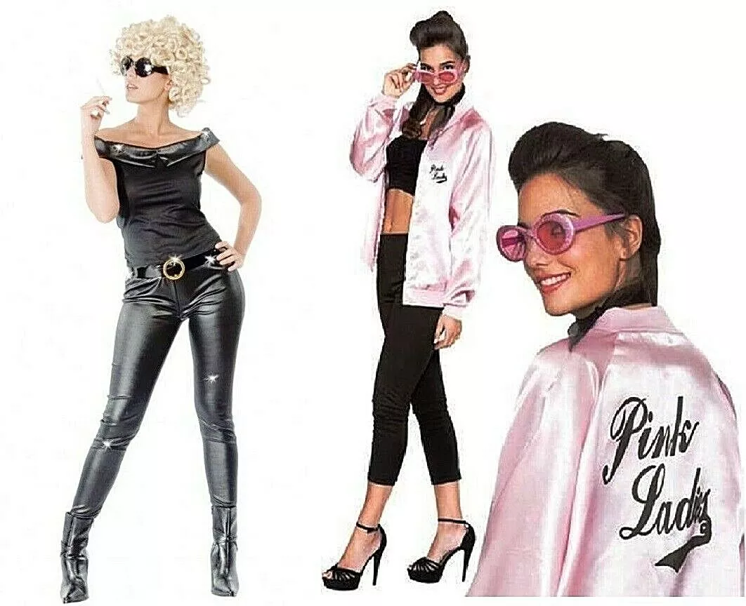 CARNEVALE HALLOWEEN VESTITO GREASE SANDY PINK LADIES PINK LADY ADULTO  COSTUME