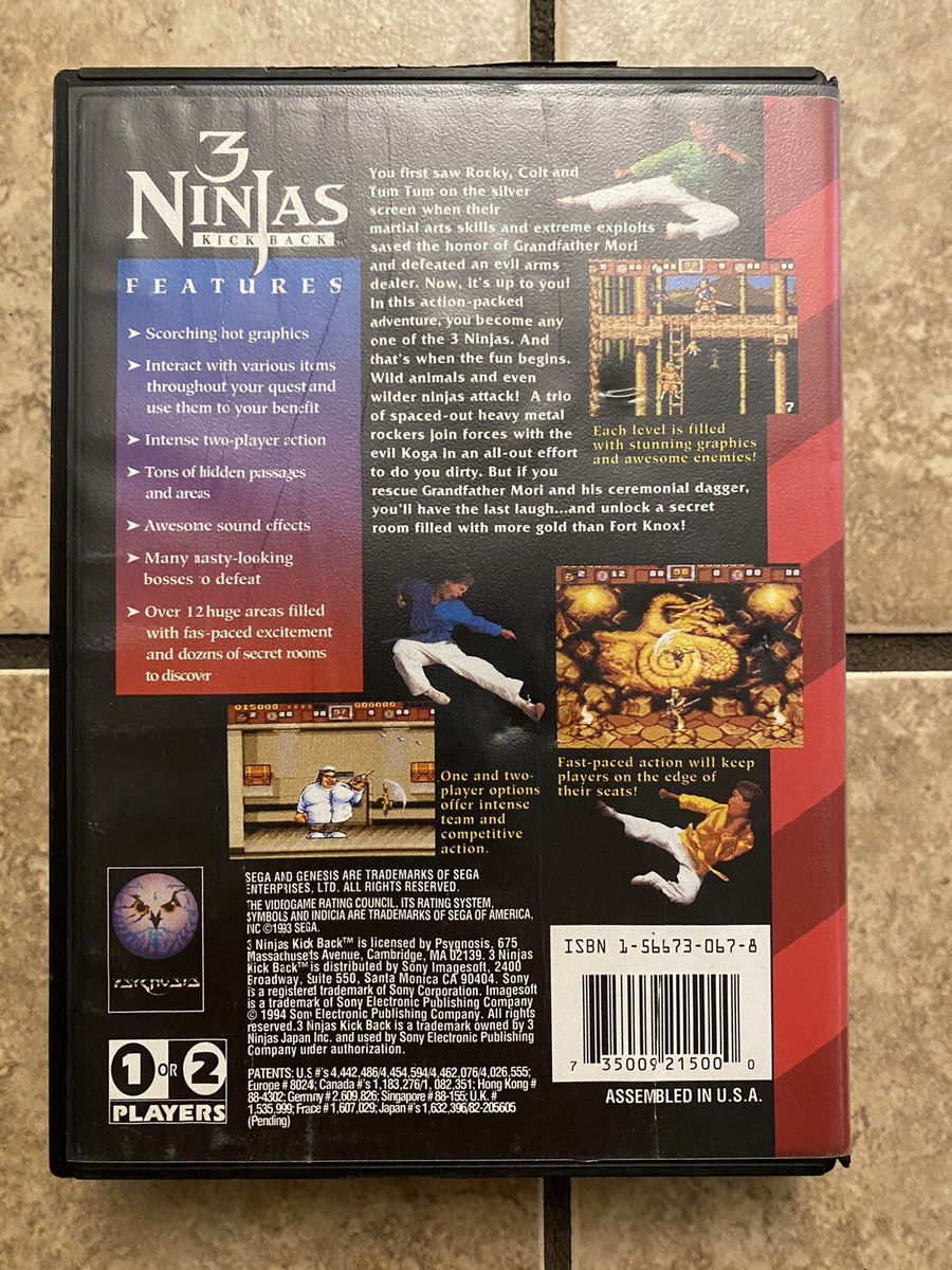 3 NINJAS KICK BACK (Sega Genesis, 1993) Box W/ Cartridge No Manual