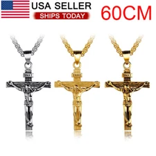 Men's Stainless Steel Jesus Christ Crucifix Cross Pendant Chain Necklace