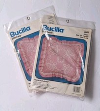 Bucilla Stitchery Kit Set Of 2 14 In. Square Pillow Plus Ruffle Royal Dusty Rose