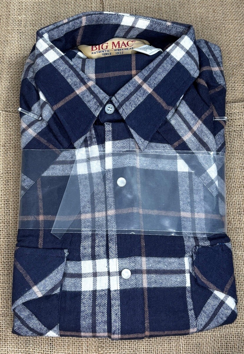 Vintage Mens Big Mac Blue White Plaid Flannel Shirt Large
