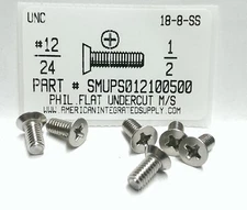 #12-24x1/2 Undercut Flat Head Phillips Machine Screws Stainless Steel (20)