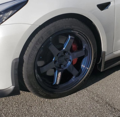 (4) Volk Racing TE37 Saga S-Plus 18x9.5 +34 5x114.3 Blue, New TIRES for Tesla