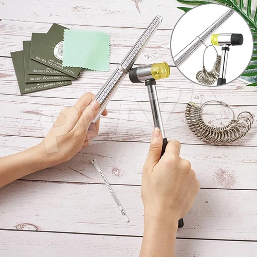 Silver Ring Sizer Size Gauge Tool Finger Measuring Stick Metal Ring Mandrel Set - Picture 9 of 9