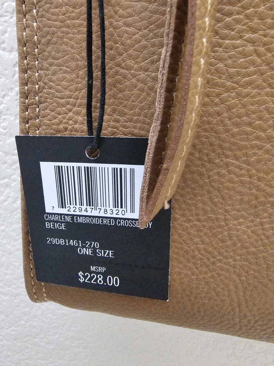 d NWT Frye Charlene embroidered top zip leather crossbody bag Beige