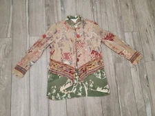 CITRON Santa Monica women' 100% silk sheer Asian phoenix crane blouse top size M