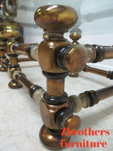 Large Vintage Italian Regency Bobbin Glass Top Gild Gilt Coffee Table - Picture 12 of 12