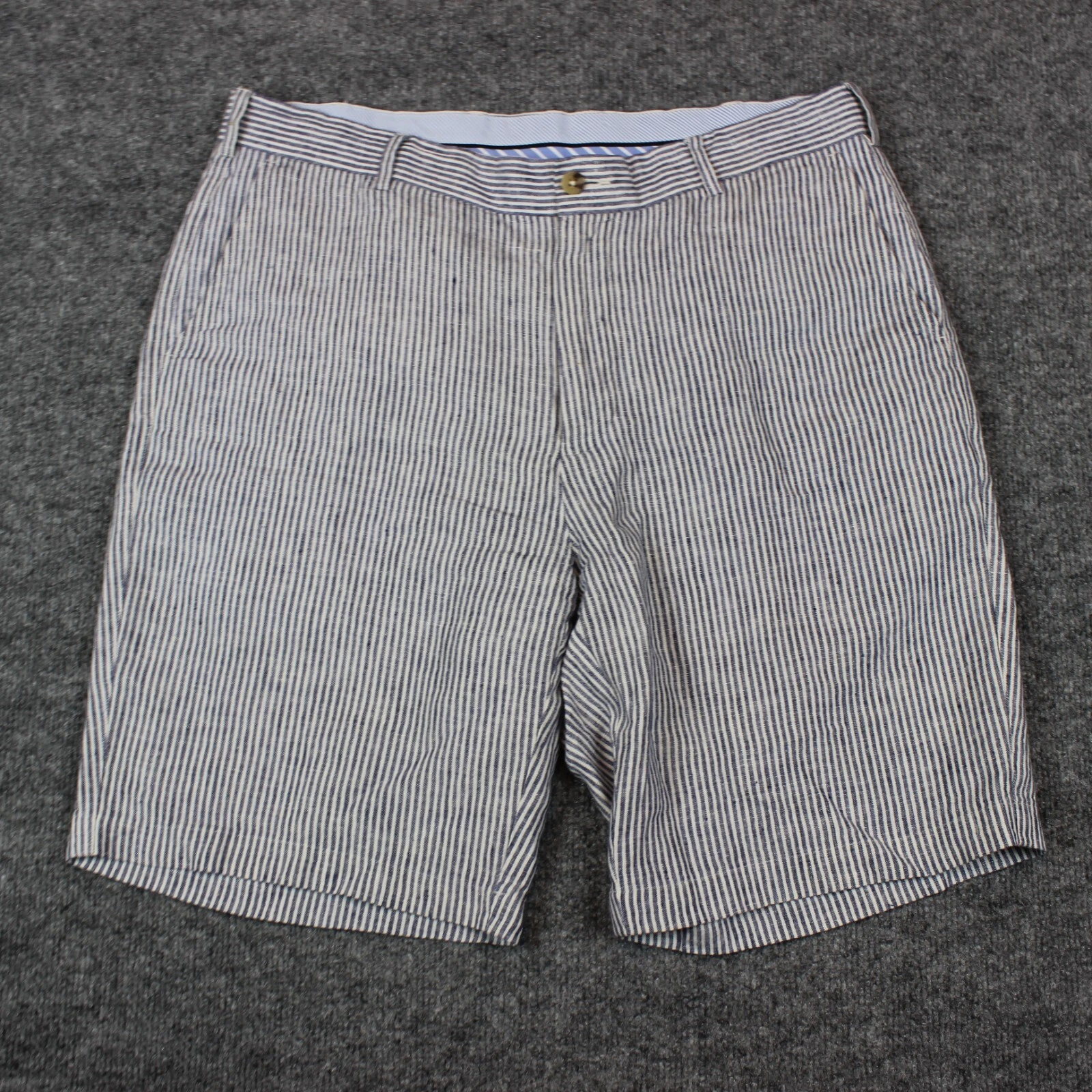 Peter Millar Shorts Men's 35 9" Inseam Linen Blue Pinstripe