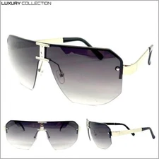 Mens Women Classy Elegant Modern Wrap Retro Shield SUNGLASSES Large Silver Frame