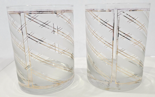 Vintage Culver Set of 2 Rocks Glasses 22K Gold Stripes Double Old Fashion - Picture 2 of 8