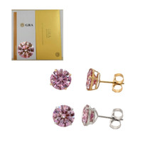 14K Gold GRA Certified D-VVS1 Round Pink Moissanite Push Back Studs Earrings