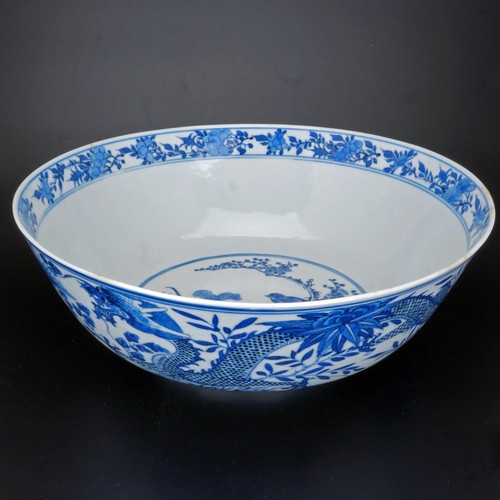 Chinese Large Blue and White Bowl Kangxi Reign Mark 19th Century