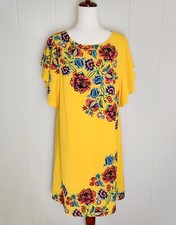 C EST. 1946 Floral Short Flutter Layered Sleeve Dress Womens Size M Lined Yellow