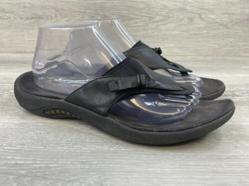 Merrell Gardena J33050 Women's 10 Black Leather SLip-On Flip Flop Thong Sandal