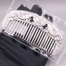 Pure 999 Fine Silver Hair Comb Fish Fu Lotus Healthy Hair Care 3.9inchL /63-64g