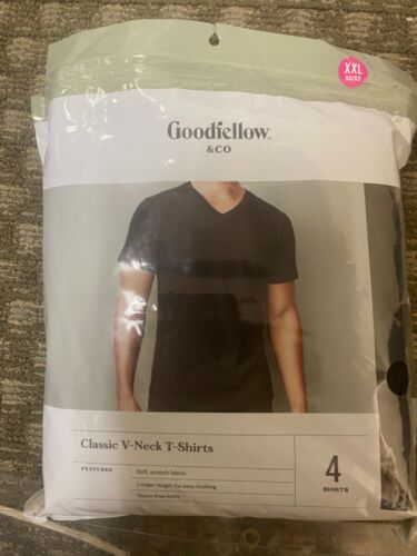 Herren neu mit Etikett Goodfellow & Co"" 4 SCHWARZ KLASSISCH V-AUSSCHNITT T-SHIRTS GRÖSSE XXL 50-52