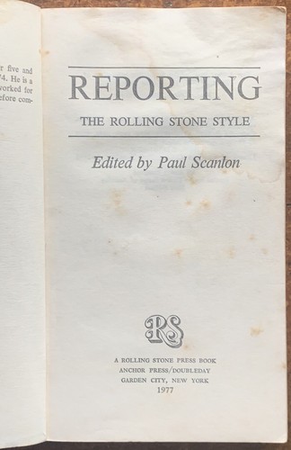Reporting The Rolling Stone Style 1977 Paul Scanlon Hunter Thompson Jann Wenner - Imagen 3 de 8