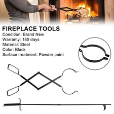 2PCS Hearth Tool Fireplace Set Fire Tools Set Campfire Tongs Fire hook Black