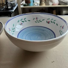 Caleca Italy Blue Garland Pink Green Floral Pasta Salad Serving Bowl Vintage 12"