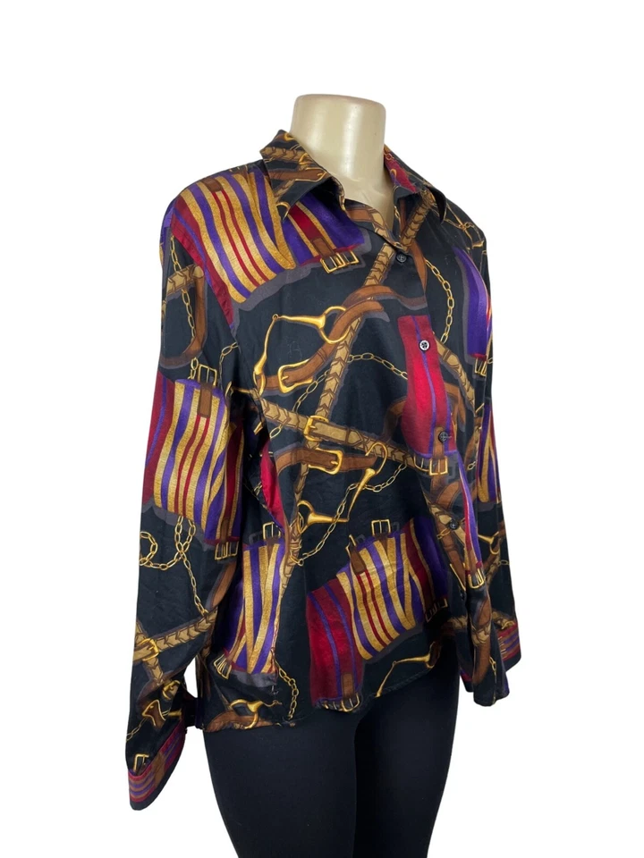 Camisa de Colección Lauren Ralph Cuello Manga Larga Con Colorido Estampado de Sillín Talla XL Foto 2 de 4