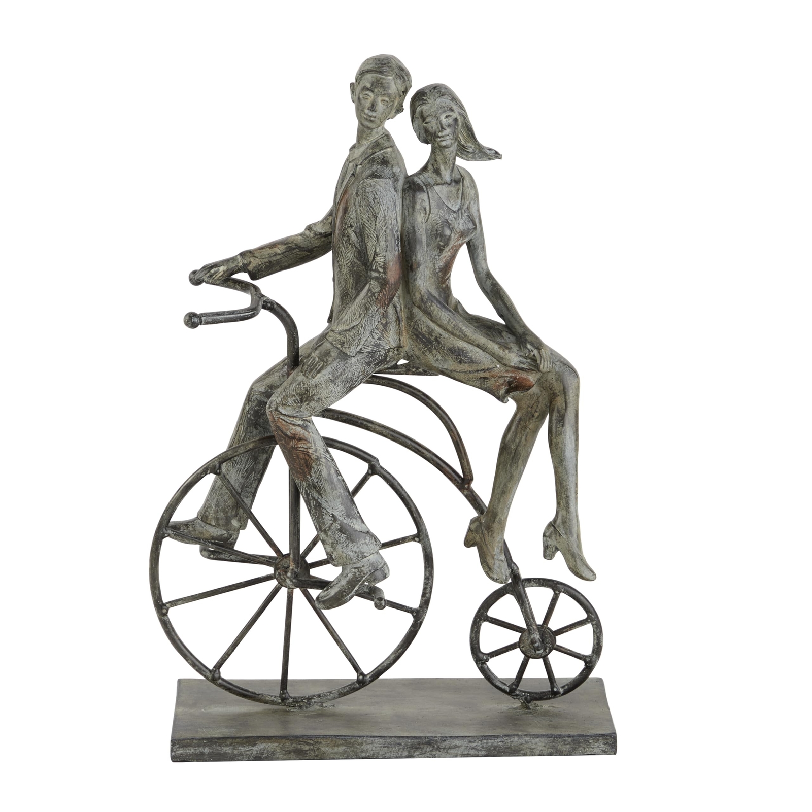Polystone People Decorative Sculpture Home Decor Statue with Bike, Accent Fig...