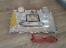 Antico calamaio da scrivania Inglese argento 925 sterling  - Walker & Hall 1935