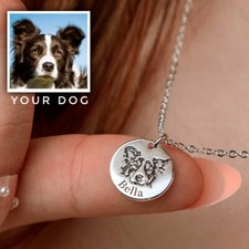 Pet Photo Engraving Necklace Custom Dog Necklace Personalized Cat Pendant Silver