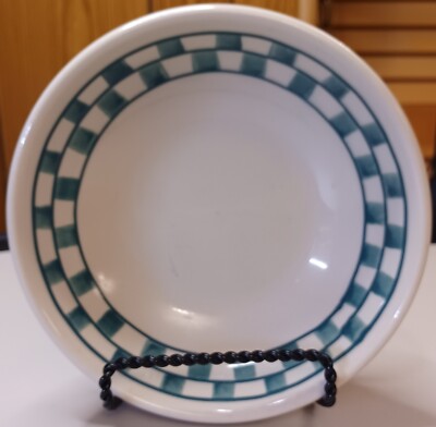 HARTSTONE POTTERY CEREAL BOWL STONEWARE Green Checks Checkmates NOS