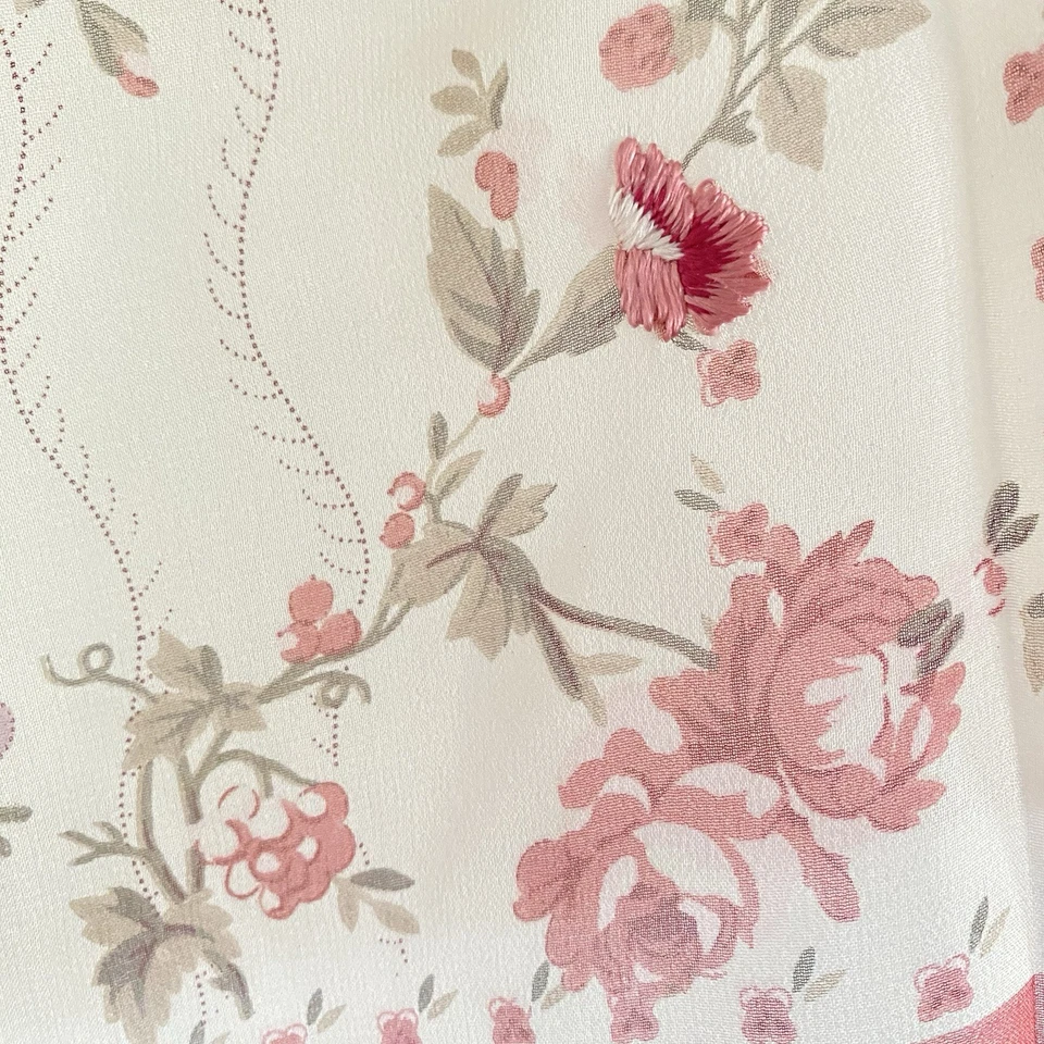 Bufanda de seda Ralph Lauren vintage rosa jardín rosa bordada Southern Belle rara Foto 4 de 4